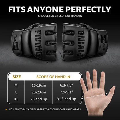 FIVING Half Finger Boxing Gloves PU Leather MMA Fighting Kick Boxing Gloves Karate Muay Thai Training Workout Gloves Men