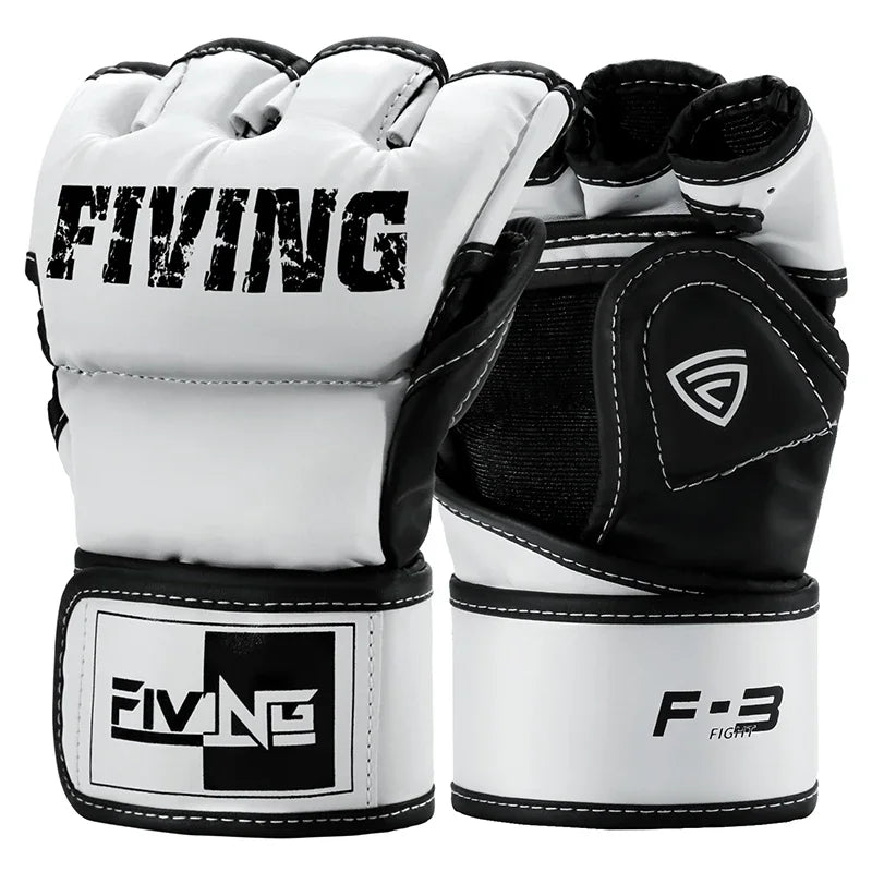 FIVING Half Finger Boxing Gloves PU Leather MMA Fighting Kick Boxing Gloves Karate Muay Thai Training Workout Gloves Men