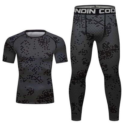 Black Speckle Sports Tracksuit Men Grappling Bjj Gi Boxing Rash Guard Anti-uv Athletic Training Active Wear Suit