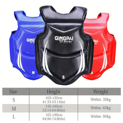 GINGPAI Body Protector Fight Gear Chest Guard Kickboxing Martial Arts Muay Thai MMA Rib Shield Armour,Solid Body Vest Protector