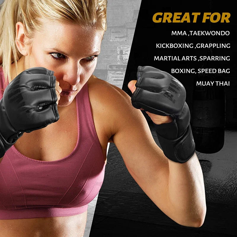 FIVING Half Finger Boxing Gloves PU Leather MMA Fighting Kick Boxing Gloves Karate Muay Thai Training Workout Gloves Men