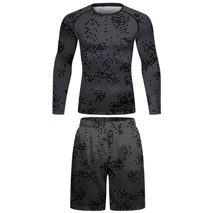 Black Speckle Sports Tracksuit Men Grappling Bjj Gi Boxing Rash Guard Anti-uv Athletic Training Active Wear Suit