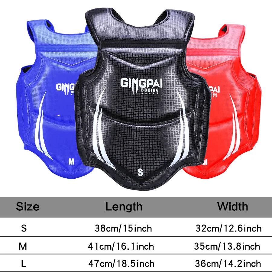 GINGPAI Body Protector Fight Gear Chest Guard Kickboxing Martial Arts Muay Thai MMA Rib Shield Armour,Solid Body Vest Protector