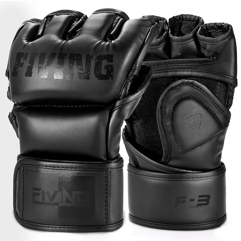 FIVING Half Finger Boxing Gloves PU Leather MMA Fighting Kick Boxing Gloves Karate Muay Thai Training Workout Gloves Men