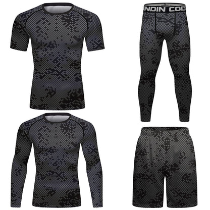 Black Speckle Sports Tracksuit Men Grappling Bjj Gi Boxing Rash Guard Anti-uv Athletic Training Active Wear Suit