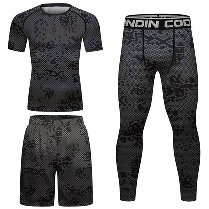 Black Speckle Sports Tracksuit Men Grappling Bjj Gi Boxing Rash Guard Anti-uv Athletic Training Active Wear Suit