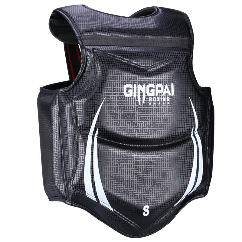 GINGPAI Body Protector Fight Gear Chest Guard Kickboxing Martial Arts Muay Thai MMA Rib Shield Armour,Solid Body Vest Protector