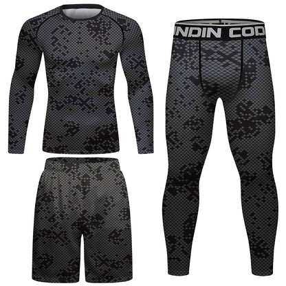 Black Speckle Sports Tracksuit Men Grappling Bjj Gi Boxing Rash Guard Anti-uv Athletic Training Active Wear Suit